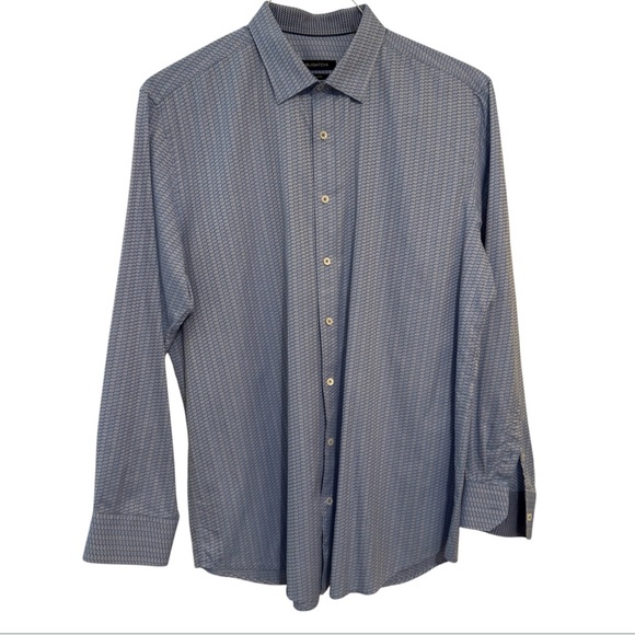 Bugatchi - Men’s Dress Shirt Blue Geometric Pattern  Button Front XL XXL - Picture 1 of 9